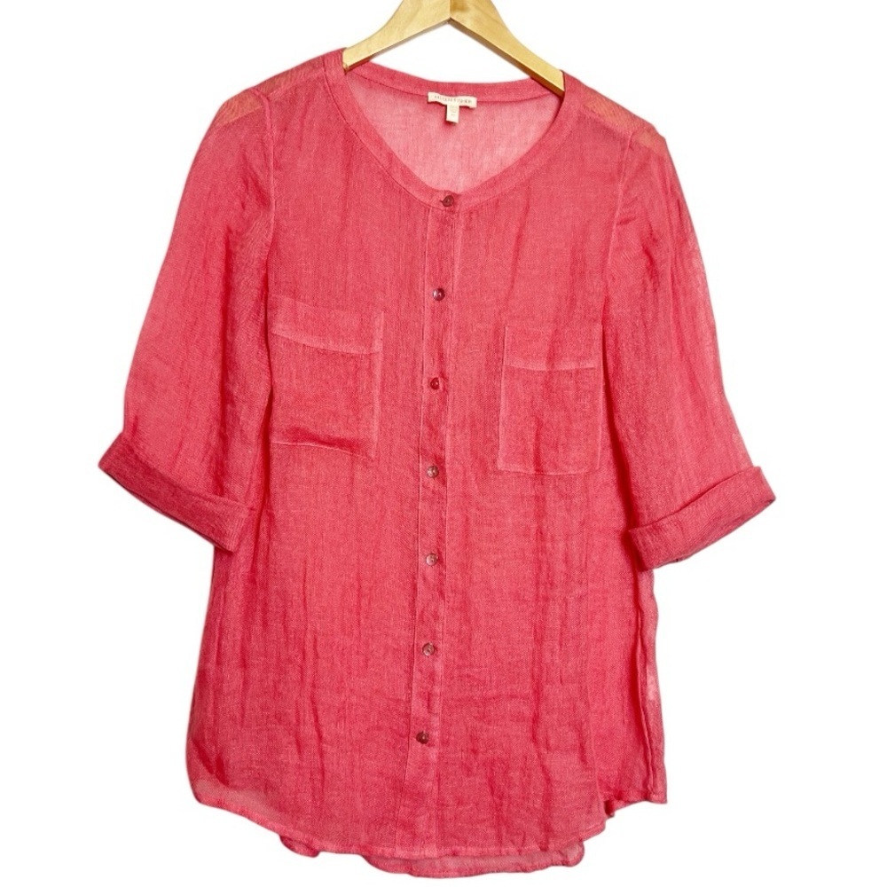 Eileen Fisher Linen Button Up Shirt Coral XSmall